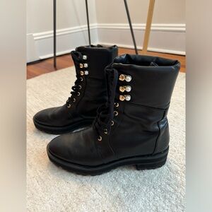 Stuart Weitzman Black Leather Pearl Boots